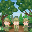 Cute soldier cartoon in the jungle