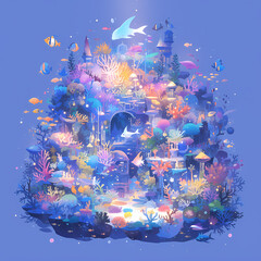 Wall Mural - Explore a Magical Submerged Realm Filled with Colorful Marine Life and Mystical Atmosphere