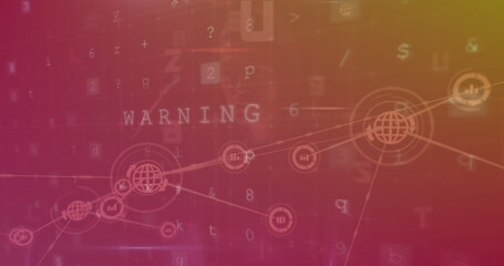 Wall Mural - image of connected icons over texts, symbols, letter and numbers against abstract background