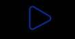 Image of blue neon play icon flickering on black background