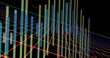 Image of multicolored graphs over grid pattern against black background