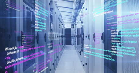 image of computer programming languages moving over data server systems