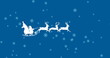 Image of falling snow over santa claus in sleigh with reindeer