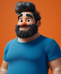 Sticker - 3D rendering of a bearded man in a blue shirt. AI.