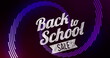 Image of back to school over violet spiral and black background