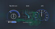 Digital dashboard displays various vehicle metrics in futuristic style