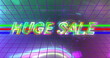 Image of huge sale text banner over neon tunnel in seamless pattern