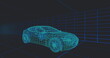 Image of data processing with icons over digital car on background