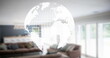 Image of globe moving over empty house interior