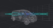 Image of 3d car model over grid on black background