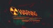 Image of warning text 3d car model over grid on black background