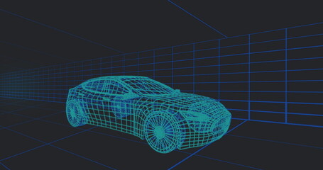 Canvas Print - Image of data processing with icons over digital car on background