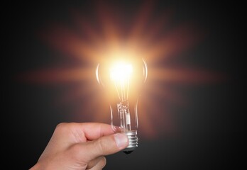 Wall Mural - business person holding bright light bulb.