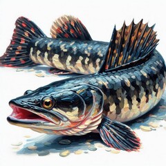 oil painting of a snakehead fish