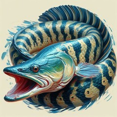 Wall Mural - oil painting of a snakehead fish