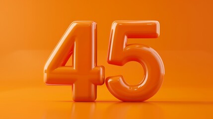 Sticker - A realistic glossy number 45 in orange color against an orange background with a 3D style imitation