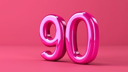 Sticker - Realistic glossy number 90 in 3D style imitation on a pink background