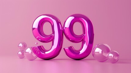 Sticker - A realistic glossy number 99 in 3D style imitation on a pink background