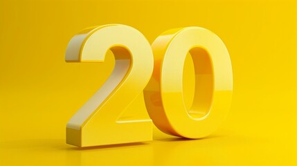 Sticker - A realistic glossy number 20 in 3D style imitation, placed on a yellow background