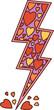 Cartoon retro groovy hippie love thunderbolt lightning, Valentines day holiday flash symbol. Isolated vector electric zigzag bolt shape decorated with colorful hearts pattern, in old nostalgic style