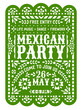 Mexican party flyer or papel picado paper cut banner for fiesta event, vector template. Mexican party entertainment invitation flyer of papel picado background with paper cut flowers pattern