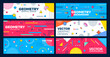Modern geometric Memphis abstract banners. Horizontal vector cards with vibrant colors, bold patterns and eclectic shapes, creating dynamic and visually striking design that capture vibes of 80s ethos
