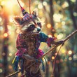 A cute charismatic closeup of an arboreal animal wearing a colorful circus costume
