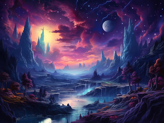 Wall Mural - amidst the galaxy mystery a mountain peak basks in moonlight