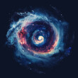 Vibrant Cosmic Galaxy Swirl: A 3D Emblem Style Illustration of Galactic Beauty