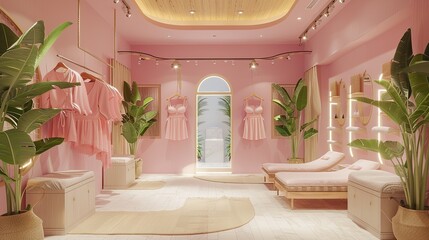 Wall Mural -  minimalist boutique with pastel lingerie