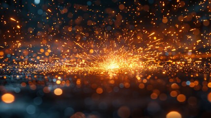 A photorealistic close-up of welding sparks at an automotive assembly line