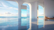 Large rectangular mirror On the quiet water, minimalist, photorealistic scenes, orientalist