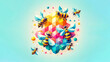low-poly vector style illustration of cute colorful bees around a honeycomb