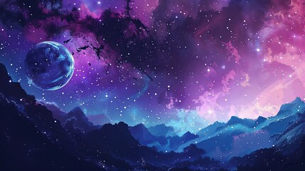 water color abstract of space, planets in cosmos, infinity space