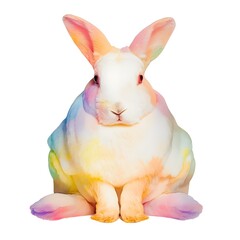 Multicolored Pastel Rabbit Sitting on White Background