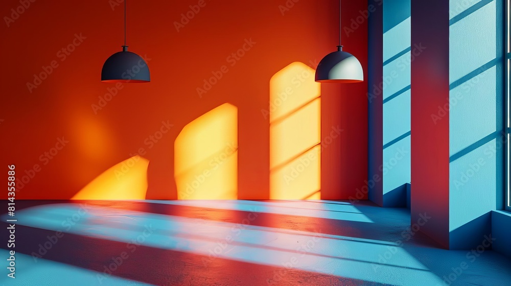 Artistic lighting design flat design side view gallery opening theme ...