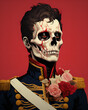 Skull of old army with a flowers and roses