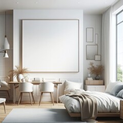 Wall Mural - Bedroom sets have template mockup poster empty white with a large picture frame image art photo lively has illustrative meaning.