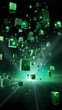© jiejie - Floating glowing green cube
