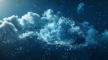 Wall Mural - Blue clouds and small shining dots create a dreamy and strange atmosphere.