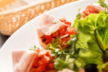 Canvas Print - Bruschetta with tomato and ham