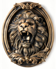 Wall Mural - Roaring Lion Head Wall Bronze Isolated on White - 3D Relief Style 