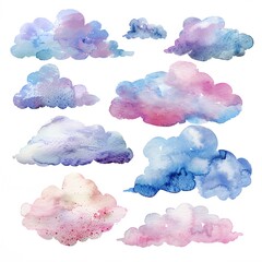 Wall Mural - a bunch of clouds that are painted in different colors and shapes, with a white background