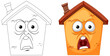Two cartoon houses with vivid facial expressions