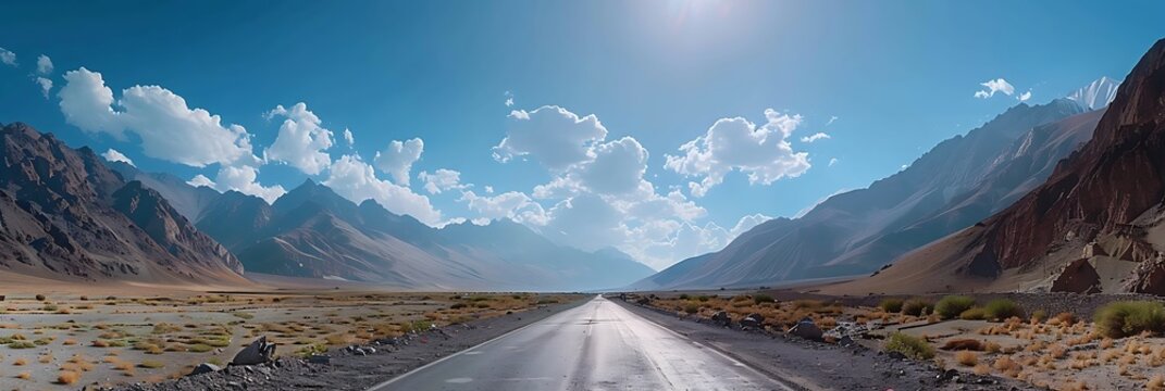 mountain roads with blue sky landscape and scenery in leh, ladakh, india realistic nature and landsc