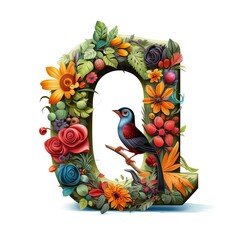Letter Q in floral style. Amazing isolated font.