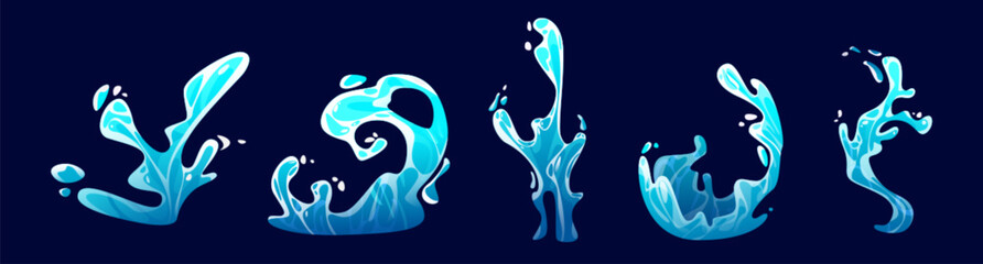 Wall Mural - cartoon water splash. vector illustration set of sea wave for surf with drop and burst. blue liquid 