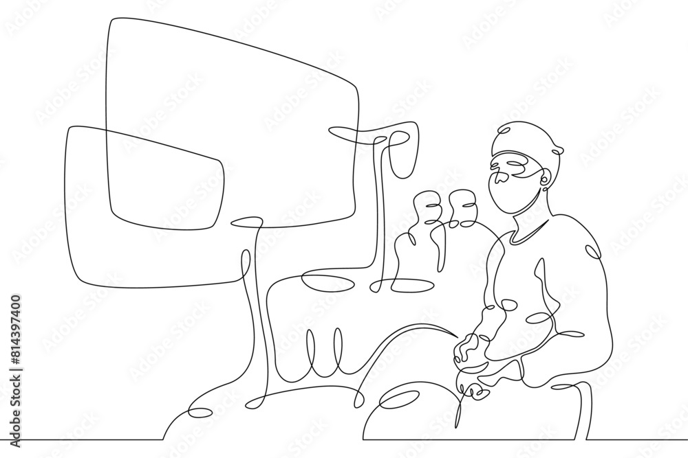 Operating Surgery Drawing One continuous line.Doctor surgeon performs an operation using a ...