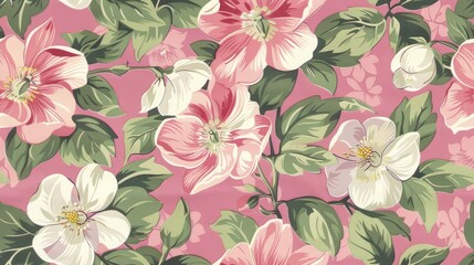 Vintage Hellebore Jasmine Sweet Pea floral seamless pattern background.