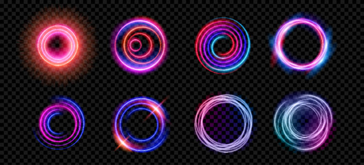 Wall Mural - neon light circle halo with overlay effect on transparent background. realistic 3d vector illustrati